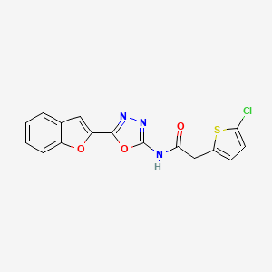 molecular formula C16H10ClN3O3S B2561205 N-[5-(1-benzofuran-2-yl)-1,3,4-oxadiazol-2-yl]-2-(5-chlorothiophen-2-yl)acetamide CAS No. 922053-79-0