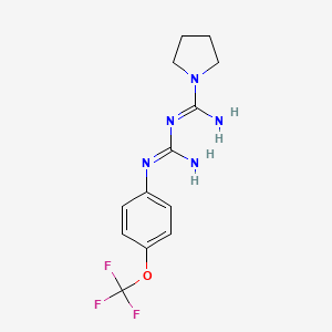 molecular formula C13H16F3N5O B2561208 N-(N-(4-(Trifluoromethoxy)phenyl)carbamimidoyl)pyrrolidine-1-carboximidamide CAS No. 1422365-93-2