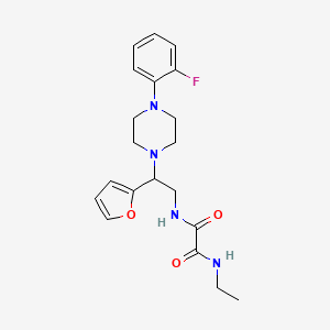 molecular formula C20H25FN4O3 B2561213 N1-ethyl-N2-(2-(4-(2-fluorophenyl)piperazin-1-yl)-2-(furan-2-yl)ethyl)oxalamide CAS No. 877633-30-2