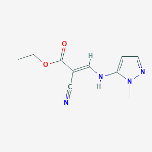 molecular formula C10H12N4O2 B2561217 ethyl (2E)-2-cyano-3-[(1-methyl-1H-pyrazol-5-yl)amino]prop-2-enoate CAS No. 116855-20-0