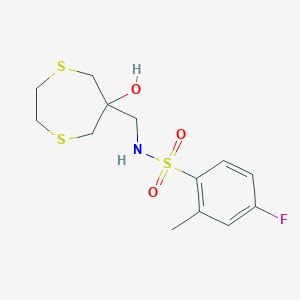 molecular formula C13H18FNO3S3 B2561257 4-fluoro-N-[(6-hydroxy-1,4-dithiepan-6-yl)methyl]-2-methylbenzene-1-sulfonamide CAS No. 2415468-94-7