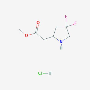 molecular formula C7H12ClF2NO2 B2561342 METHYL 2-(4,4-DIFLUOROPYRROLIDIN-2-YL)ACETATE HYDROCHLORIDE CAS No. 2418694-71-8