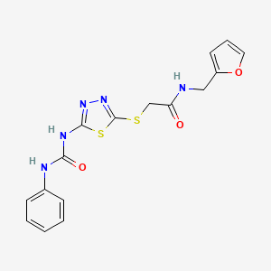molecular formula C16H15N5O3S2 B2561367 N-[(furan-2-yl)methyl]-2-({5-[(phenylcarbamoyl)amino]-1,3,4-thiadiazol-2-yl}sulfanyl)acetamide CAS No. 886942-42-3