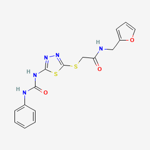 N-(furan-2-ylmethyl)-2-[[5-(phenylcarbamoylamino)-1,3,4-thiadiazol-2-yl]sulfanyl]acetamide