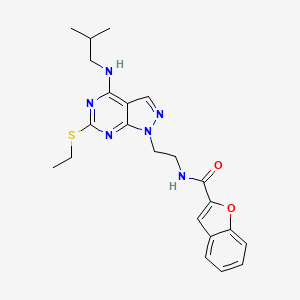 molecular formula C22H26N6O2S B2561449 N-(2-(6-(ethylthio)-4-(isobutylamino)-1H-pyrazolo[3,4-d]pyrimidin-1-yl)ethyl)benzofuran-2-carboxamide CAS No. 941897-15-0
