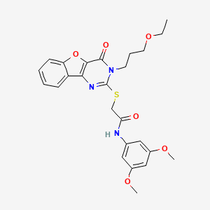 molecular formula C25H27N3O6S B2561456 N-(3,5-dimethoxyphenyl)-2-[[3-(3-ethoxypropyl)-4-oxo-[1]benzofuro[3,2-d]pyrimidin-2-yl]sulfanyl]acetamide CAS No. 872207-50-6