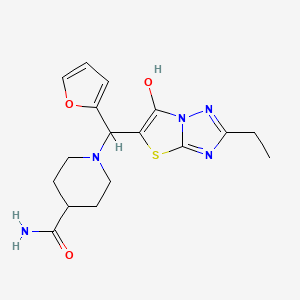 molecular formula C17H21N5O3S B2561457 1-((2-Ethyl-6-hydroxythiazolo[3,2-b][1,2,4]triazol-5-yl)(furan-2-yl)methyl)piperidine-4-carboxamide CAS No. 886909-27-9