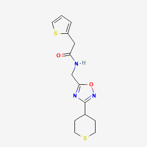 molecular formula C14H17N3O2S2 B2561461 N-((3-(四氢-2H-硫杂吡喃-4-基)-1,2,4-恶二唑-5-基)甲基)-2-(噻吩-2-基)乙酰胺 CAS No. 2034292-76-5