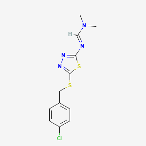 molecular formula C12H13ClN4S2 B2561465 N'-[5-[(4-chlorophenyl)methylsulfanyl]-1,3,4-thiadiazol-2-yl]-N,N-dimethylmethanimidamide CAS No. 882080-32-2