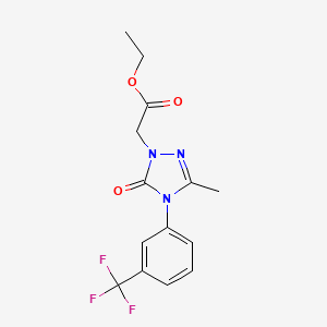 molecular formula C14H14F3N3O3 B2561472 ethyl 2-{3-methyl-5-oxo-4-[3-(trifluoromethyl)phenyl]-4,5-dihydro-1H-1,2,4-triazol-1-yl}acetate CAS No. 861206-69-1