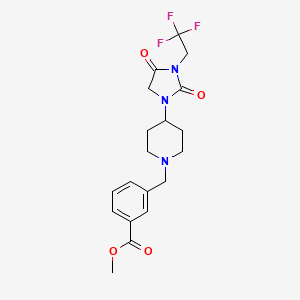 molecular formula C19H22F3N3O4 B2561476 Methyl 3-({4-[2,4-dioxo-3-(2,2,2-trifluoroethyl)imidazolidin-1-yl]piperidin-1-yl}methyl)benzoate CAS No. 2097892-92-5