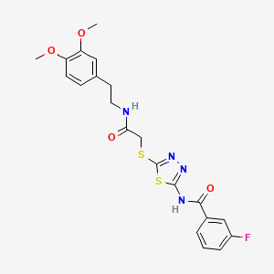 molecular formula C21H21FN4O4S2 B2561490 N-(5-((2-((3,4-dimethoxyphenethyl)amino)-2-oxoethyl)thio)-1,3,4-thiadiazol-2-yl)-3-fluorobenzamide CAS No. 887209-14-5