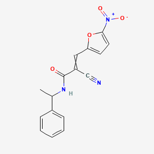 molecular formula C16H13N3O4 B2561496 2-cyano-3-(5-nitrofuran-2-yl)-N-(1-phenylethyl)prop-2-enamide CAS No. 478017-54-8
