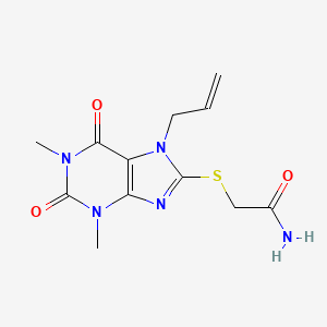 molecular formula C12H15N5O3S B2561501 2-{[1,3-dimethyl-2,6-dioxo-7-(prop-2-en-1-yl)-2,3,6,7-tetrahydro-1H-purin-8-yl]sulfanyl}acetamide CAS No. 377050-78-7