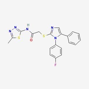 molecular formula C20H16FN5OS2 B2561508 2-((1-(4-fluorophenyl)-5-phenyl-1H-imidazol-2-yl)thio)-N-(5-methyl-1,3,4-thiadiazol-2-yl)acetamide CAS No. 1207000-93-8