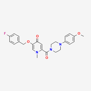 molecular formula C25H26FN3O4 B2561526 5-((4-fluorobenzyl)oxy)-2-(4-(4-methoxyphenyl)piperazine-1-carbonyl)-1-methylpyridin-4(1H)-one CAS No. 1021249-22-8