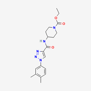 molecular formula C19H25N5O3 B2561533 ethyl 4-[1-(3,4-dimethylphenyl)-1H-1,2,3-triazole-4-amido]piperidine-1-carboxylate CAS No. 1326839-71-7
