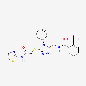 molecular formula C22H17F3N6O2S2 B2561534 N-((5-((2-oxo-2-(thiazol-2-ylamino)ethyl)thio)-4-phenyl-4H-1,2,4-triazol-3-yl)methyl)-2-(trifluoromethyl)benzamide CAS No. 391933-83-8