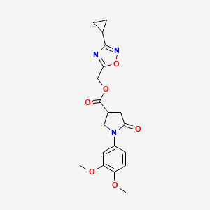 molecular formula C19H21N3O6 B2561535 (3-Cyclopropyl-1,2,4-oxadiazol-5-yl)methyl 1-(3,4-dimethoxyphenyl)-5-oxopyrrolidine-3-carboxylate CAS No. 2379977-95-2