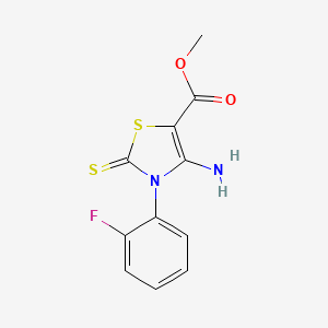 molecular formula C11H9FN2O2S2 B2561542 methyl 4-amino-3-(2-fluorophenyl)-2-sulfanylidene-2,3-dihydro-1,3-thiazole-5-carboxylate CAS No. 689772-56-3