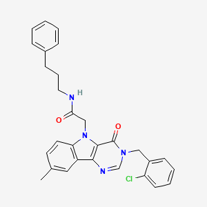 molecular formula C29H27ClN4O2 B2561549 2-(3-(2-氯苄基)-8-甲基-4-氧代-3H-嘧啶并[5,4-b]吲哚-5(4H)-基)-N-(3-苯基丙基)乙酰胺 CAS No. 1189893-58-0