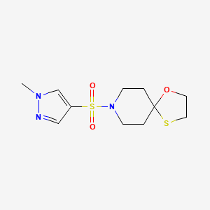 molecular formula C11H17N3O3S2 B2561565 8-[(1-methyl-1H-pyrazol-4-yl)sulfonyl]-1-oxa-4-thia-8-azaspiro[4.5]decane CAS No. 1797617-46-9