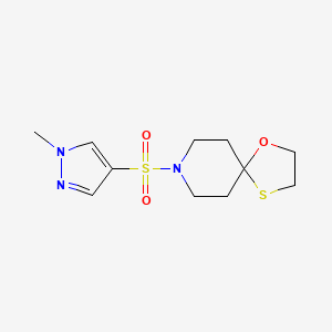 molecular formula C11H17N3O3S2 B2561565 8-((1-甲基-1H-吡唑-4-基)磺酰基)-1-氧杂-4-硫杂-8-氮杂螺[4.5]癸烷 CAS No. 1797617-46-9