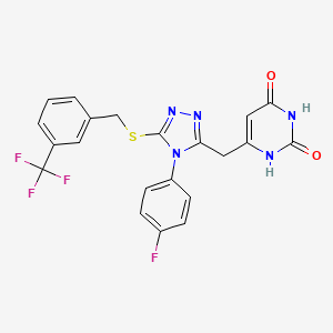 molecular formula C21H15F4N5O2S B2561602 6-((4-(4-fluorophenyl)-5-((3-(trifluoromethyl)benzyl)thio)-4H-1,2,4-triazol-3-yl)methyl)pyrimidine-2,4(1H,3H)-dione CAS No. 892472-51-4