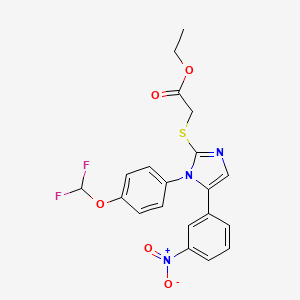 molecular formula C20H17F2N3O5S B2561610 ethyl 2-((1-(4-(difluoromethoxy)phenyl)-5-(3-nitrophenyl)-1H-imidazol-2-yl)thio)acetate CAS No. 1226454-75-6