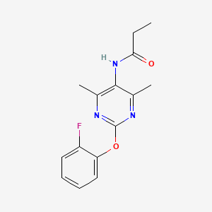 molecular formula C15H16FN3O2 B2561614 N-(2-(2-氟苯氧基)-4,6-二甲基嘧啶-5-基)丙酰胺 CAS No. 1798675-30-5