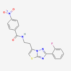 molecular formula C19H14FN5O3S B2561618 N-(2-(2-(2-fluorophenyl)thiazolo[3,2-b][1,2,4]triazol-6-yl)ethyl)-4-nitrobenzamide CAS No. 897612-59-8
