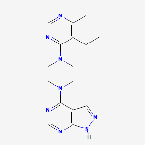molecular formula C16H20N8 B2561623 5-ethyl-4-methyl-6-(4-{1H-pyrazolo[3,4-d]pyrimidin-4-yl}piperazin-1-yl)pyrimidine CAS No. 2380178-26-5