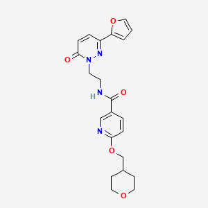 molecular formula C22H24N4O5 B2561632 N-(2-(3-(furan-2-yl)-6-oxopyridazin-1(6H)-yl)ethyl)-6-((tetrahydro-2H-pyran-4-yl)methoxy)nicotinamide CAS No. 2034448-66-1