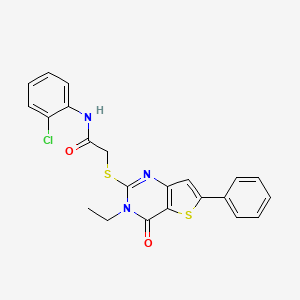 molecular formula C22H18ClN3O2S2 B2561647 N-(2-chlorophenyl)-2-({3-ethyl-4-oxo-6-phenyl-3H,4H-thieno[3,2-d]pyrimidin-2-yl}sulfanyl)acetamide CAS No. 1189470-93-6
