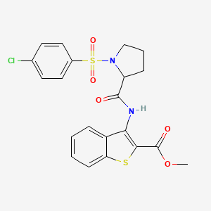 molecular formula C21H19ClN2O5S2 B2561660 methyl 3-[1-(4-chlorobenzenesulfonyl)pyrrolidine-2-amido]-1-benzothiophene-2-carboxylate CAS No. 1048646-38-3