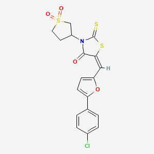 molecular formula C18H14ClNO4S3 B2561692 3-[(5E)-5-{[5-(4-chlorophenyl)furan-2-yl]methylidene}-4-oxo-2-sulfanylidene-1,3-thiazolidin-3-yl]-1lambda6-thiolane-1,1-dione CAS No. 691881-50-2