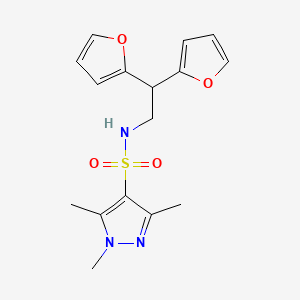molecular formula C16H19N3O4S B2561708 N-(2,2-di(furan-2-yl)ethyl)-1,3,5-trimethyl-1H-pyrazole-4-sulfonamide CAS No. 2309597-78-0