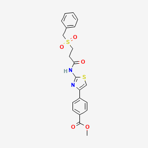 molecular formula C21H20N2O5S2 B2561747 Methyl 4-(2-(3-(benzylsulfonyl)propanamido)thiazol-4-yl)benzoate CAS No. 923472-08-6
