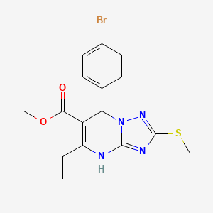 molecular formula C16H17BrN4O2S B2561793 METHYL 7-(4-BROMOPHENYL)-5-ETHYL-2-(METHYLSULFANYL)-4H,7H-[1,2,4]TRIAZOLO[1,5-A]PYRIMIDINE-6-CARBOXYLATE CAS No. 909574-83-0