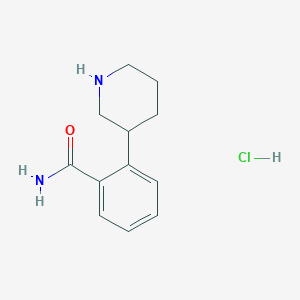 molecular formula C12H17ClN2O B2561810 2-(Piperidin-3-yl)benzamide hydrochloride CAS No. 1654722-99-2