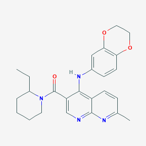 molecular formula C25H28N4O3 B2561915 N-(2,3-dihydro-1,4-benzodioxin-6-yl)-3-(2-ethylpiperidine-1-carbonyl)-7-methyl-1,8-naphthyridin-4-amine CAS No. 1251564-81-4