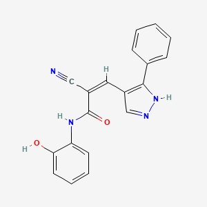 molecular formula C19H14N4O2 B2561918 (Z)-2-cyano-N-(2-hydroxyphenyl)-3-(3-phenyl-1H-pyrazol-4-yl)acrylamide CAS No. 1007195-36-9