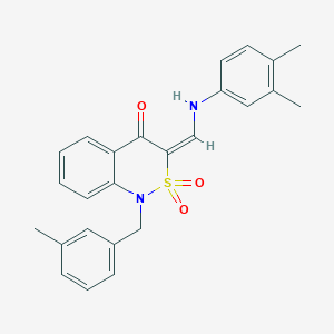 molecular formula C25H24N2O3S B2561994 (3E)-3-{[(3,4-dimethylphenyl)amino]methylene}-1-(3-methylbenzyl)-1H-2,1-benzothiazin-4(3H)-one 2,2-dioxide CAS No. 892309-04-5