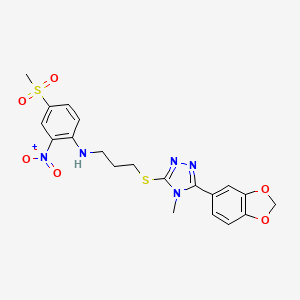 molecular formula C20H21N5O6S2 B2561995 N-(3-{[5-(1,3-benzodioxol-5-yl)-4-methyl-4H-1,2,4-triazol-3-yl]sulfanyl}propyl)-4-(methylsulfonyl)-2-nitroaniline CAS No. 912906-84-4