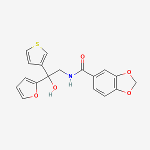 molecular formula C18H15NO5S B2562050 N-(2-(furan-2-yl)-2-hydroxy-2-(thiophen-3-yl)ethyl)benzo[d][1,3]dioxole-5-carboxamide CAS No. 2034260-65-4