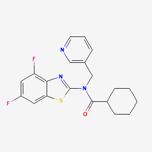 molecular formula C20H19F2N3OS B2562086 N-(4,6-difluoro-1,3-benzothiazol-2-yl)-N-[(pyridin-3-yl)methyl]cyclohexanecarboxamide CAS No. 895436-22-3