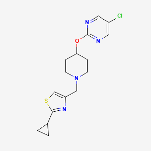 molecular formula C16H19ClN4OS B2562092 5-Chloro-2-({1-[(2-cyclopropyl-1,3-thiazol-4-yl)methyl]piperidin-4-yl}oxy)pyrimidine CAS No. 2415624-48-3