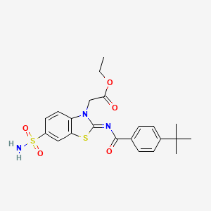 molecular formula C22H25N3O5S2 B2562100 ethyl 2-[(2Z)-2-[(4-tert-butylbenzoyl)imino]-6-sulfamoyl-2,3-dihydro-1,3-benzothiazol-3-yl]acetate CAS No. 865248-15-3