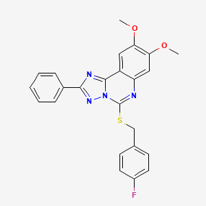 molecular formula C24H19FN4O2S B2562134 5-[(4-Fluorobenzyl)thio]-8,9-dimethoxy-2-phenyl[1,2,4]triazolo[1,5-c]quinazoline CAS No. 901756-00-1