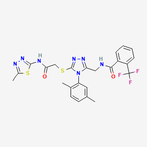 molecular formula C24H22F3N7O2S2 B2562149 N-((4-(2,5-dimethylphenyl)-5-((2-((5-methyl-1,3,4-thiadiazol-2-yl)amino)-2-oxoethyl)thio)-4H-1,2,4-triazol-3-yl)methyl)-2-(trifluoromethyl)benzamide CAS No. 394239-72-6